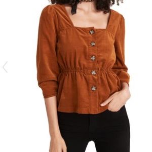 NWT Madewell Corduroy Button-Front Peplum Top in Golden Pecan XS
